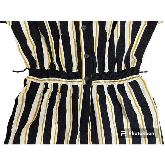 NEW Who What Wear Black White Yellow Striped Wide Leg Jumpsuit Sz Small Pockets - Picture 5 of 11